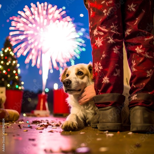 Dog, fireworks, Christmas