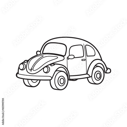 Simple Cartoon Car Outline Drawing for Kids Coloring Page, Vehicle Vector Illustration.

