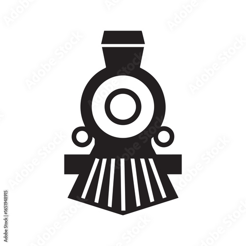 Vintage Steam Locomotive Train Icon, Front View Silhouette Vector Illustration
