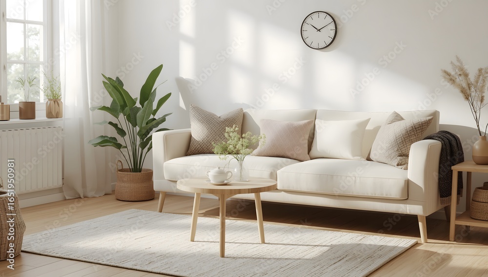 Fototapeta premium Modern Minimalist Living Room Interior with Cozy Sofa