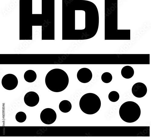 HDL Cholesterol Graphic:  Simple Black and White Medical Illustration of High-Density Lipoprotein.