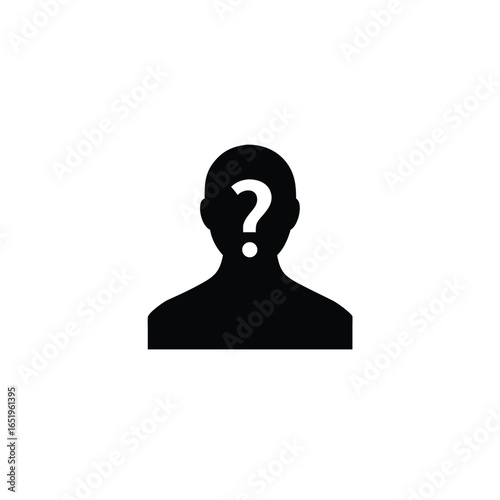 Black silhouette of person with question mark isolated on white background vector illustration of