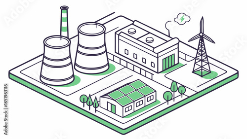 A futuristic eco-plant designed like a growing organism, where industry meets nature. Solar leaves, oxygen-releasing mist, and root-like energy systems symbolize clean, regenerative production