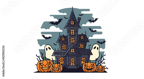 Flat Spooky Background Illustration in Color Fill Icon Style