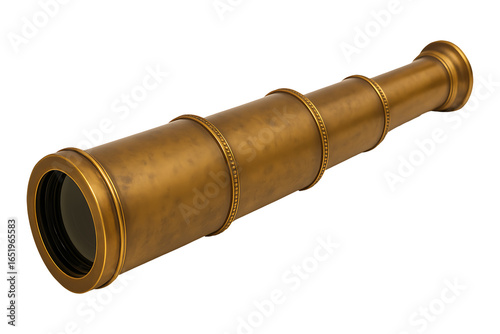 Brass monocular telescope isolated on transparent background