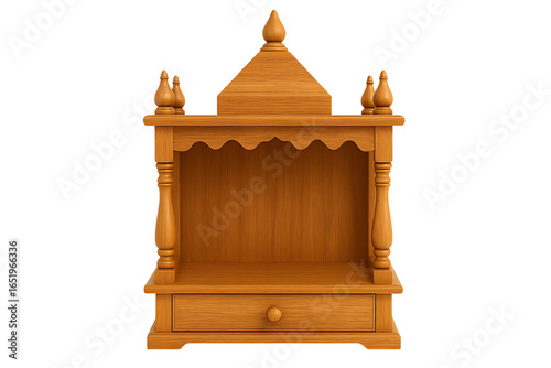 Hindu pooja mandir made of wood isolated on transparent background