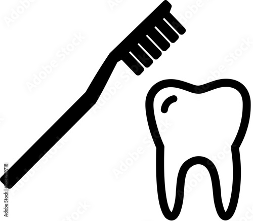 Bold Black Toothbrush and Tooth Icon: Simple Dental Hygiene Graphic