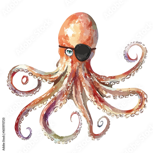 Colorful Octopus with a Patchy Eyepatch