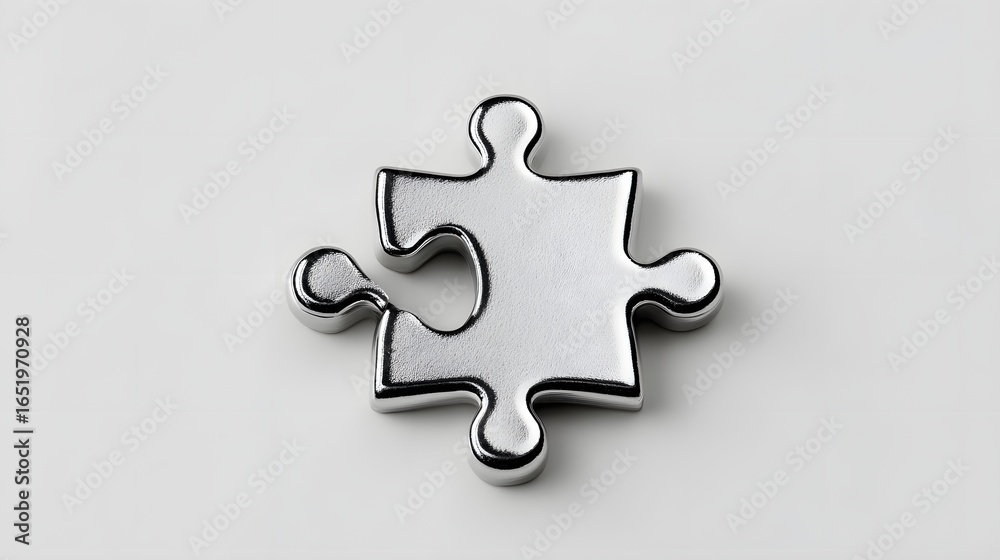 Fototapeta premium Solitary Metallic Puzzle Piece on a Gray Background Representing Solving Challenges and Connections