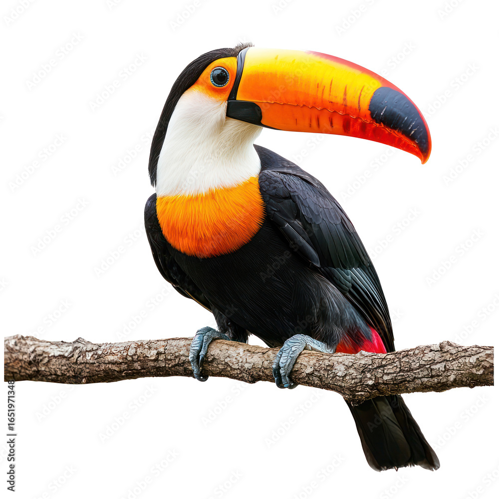 Obraz premium Toucan resting A toucan rests quietly on a branch, body relaxed and eyes focused. full length isolate on transparent background