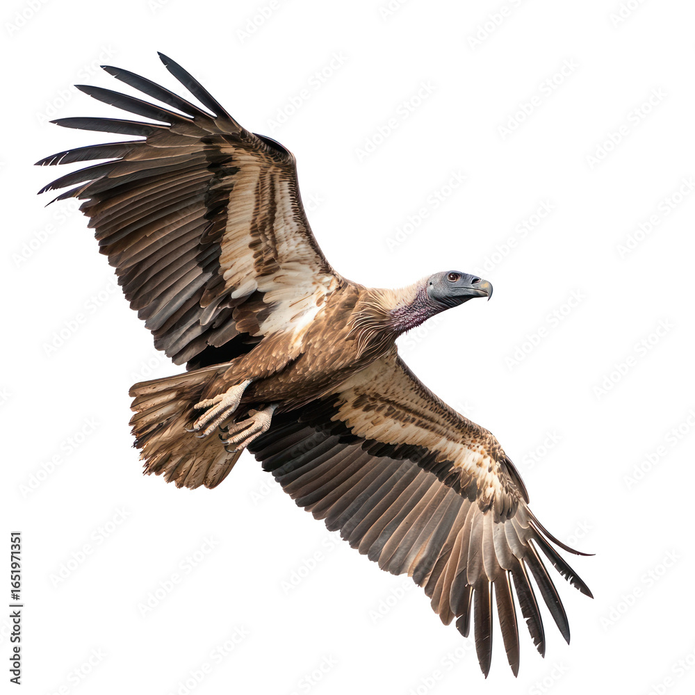Obraz premium Vulture circling A vulture circles high in the sky, scanning the ground for food. full length isolate on transparent background