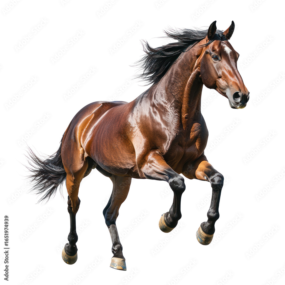Obraz premium Horse running A horse gallops forward with powerful strides, body extended and mane flowing. full length isolate on transparent background