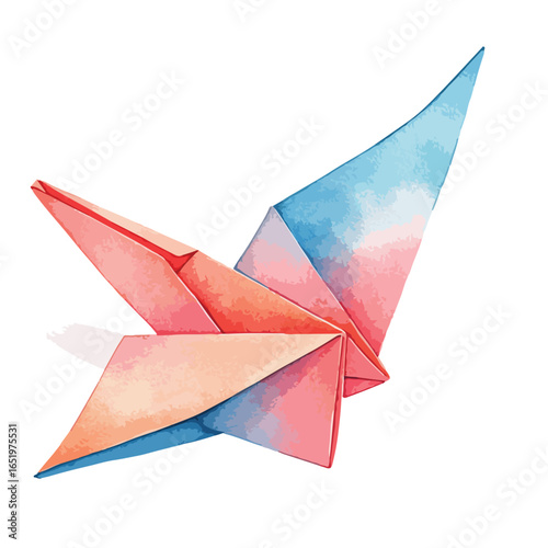Delicate Watercolor Origami Crane in Pastel Hues