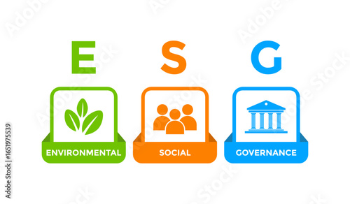 ESG (Environmental, Social, and Governance) infographic. Suitable for companies to use in presentations, reports, ethical practices, and responsible management