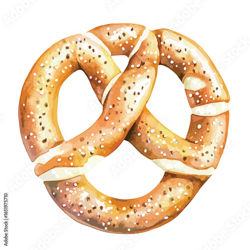 Delicious Watercolor Pretzel with Salt Crystals and Golden Crust Perfect Snack