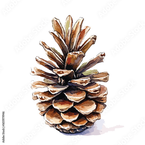 Detailed Watercolor Illustration of a Pine Cone