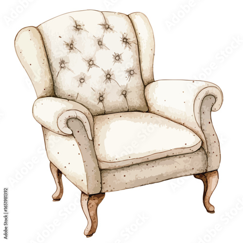 Elegant Light Beige Wingback Armchair with Detailed Tufting