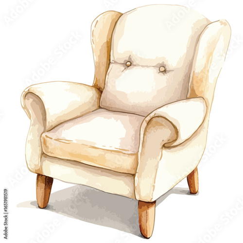 Elegant Watercolor Armchair with Winged Backrest