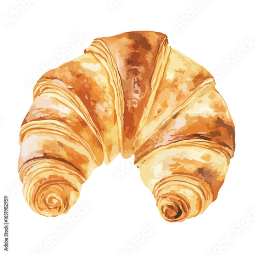 Golden brown croissant with flaky layers presented in a full detailed view