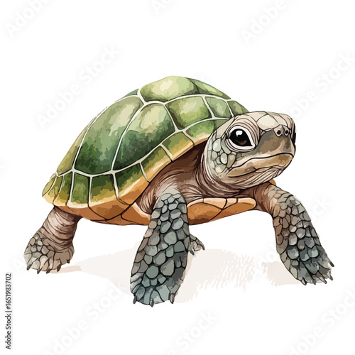 Green and Brown Tortoise Watercolor Style Illustration