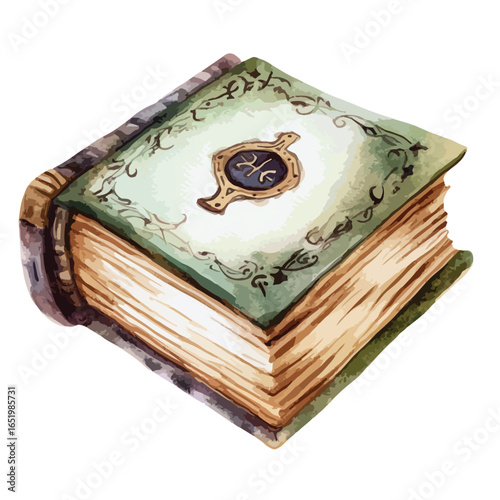 Illustrated antique tome with ornate clasp and aged parchment pages
