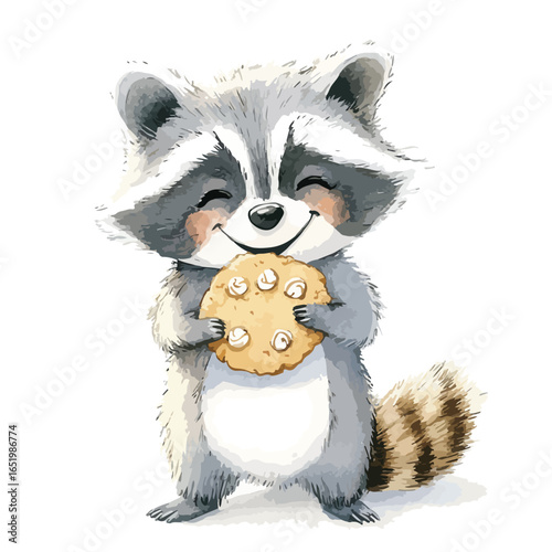 Joyful Raccoon with Large Oatmeal Cookie Delight