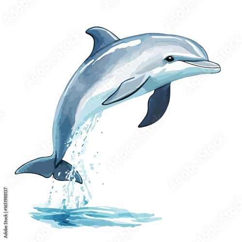 Leaping Dolphin with Watercolor Texture and Water Splash Illustration