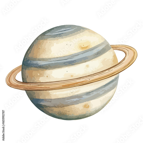 Saturnlike planet with watercolor texture and prominent ring system