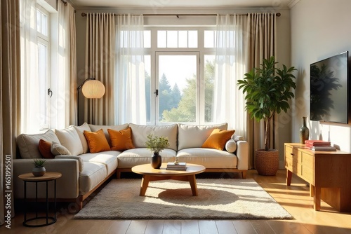 Cozy living room interior with comfortable furniture, warm lighting, and inviting decor Perfect for relaxation and family gatherings , sofa, aesthetic, design