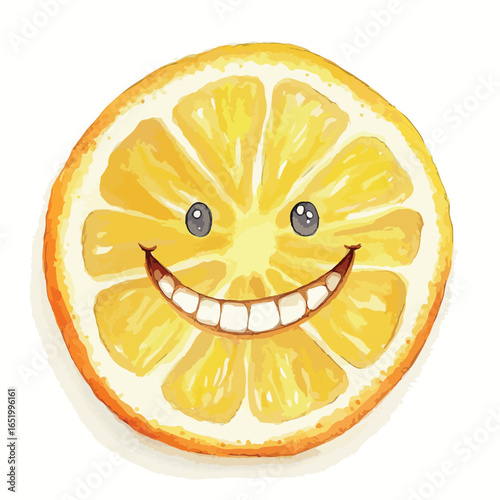 Smiling Citrus Slice with Cartoon Eyes and a Wide Happy Grin