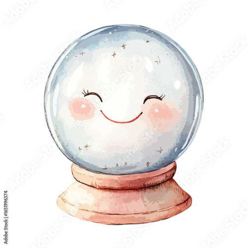 Smiling Crystal Ball with Rosy Cheeks and Cheerful Expression