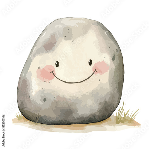 Smiling Stone Character with Rosy Cheeks and Simple Happy Expression