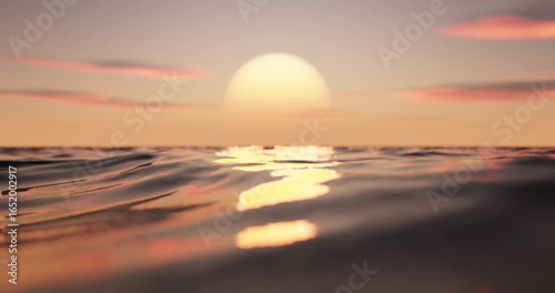Wave sea beach and sunset sky abstract background. Nature and summer concept. 3d render.	