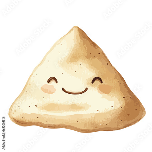 Smiling Tan Triangular Character with Rosy Cheeks and Watercolor Texture