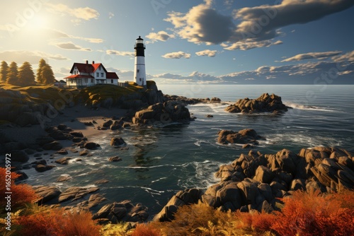 A picturesque lighthouse on the coast of Maine, USA