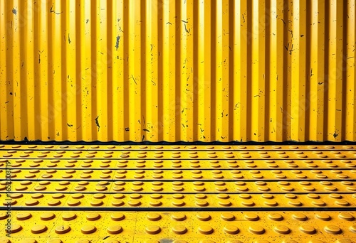 Bright yellow corrugated steel sheet with embossed grid floor texture,  yellow, industrial