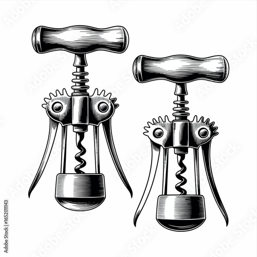 Vintage style winged corkscrew set for wine bottle opening