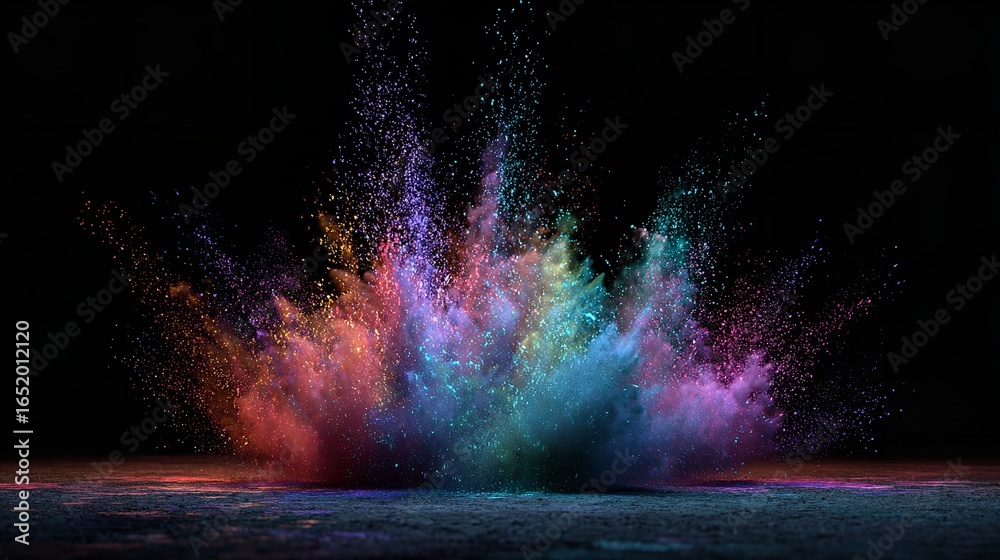 Fototapeta premium A vibrant explosion of color like a painter s dream erupting against the abyss with dark background