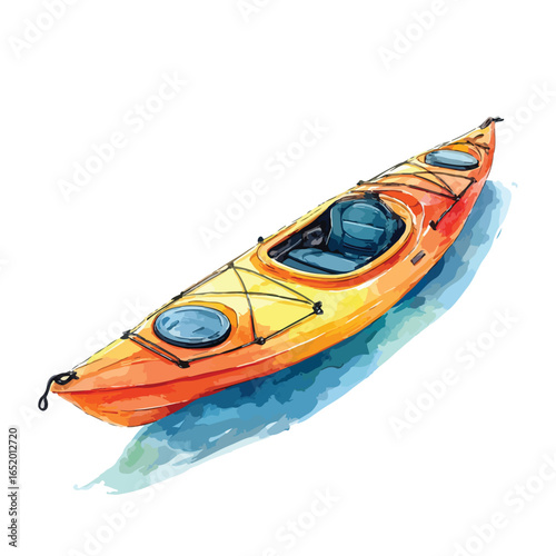 Vibrant Watercolor Kayak Illustration with Water Reflection