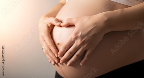 Wallpaper Mural Close-up of pregnant woman's hands forming a heart shape on her belly, symbolizing love and anticipation Torontodigital.ca