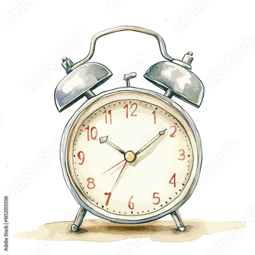 Vintage Alarm Clock Watercolor Illustration Timepiece with Bell Detail (1)