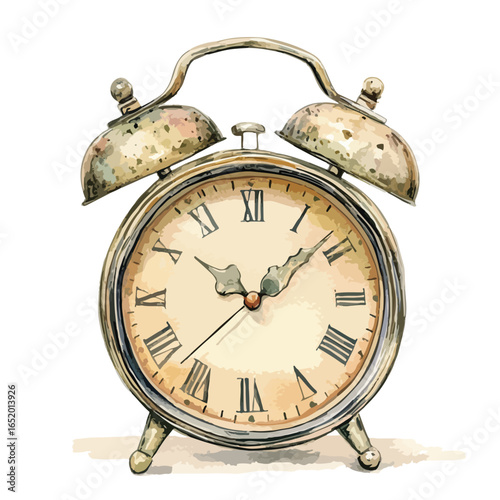 Vintage Brass Alarm Clock with Roman Numerals and Holly Detail