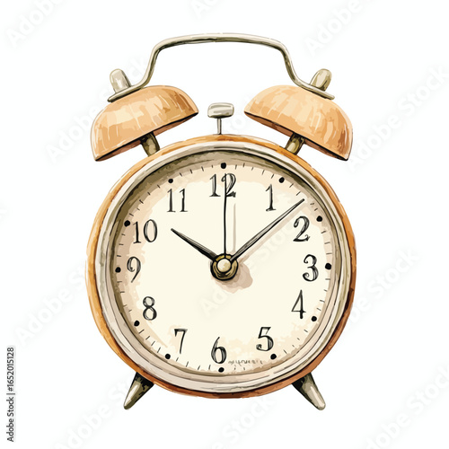 Watercolor Alarm Clock Showing Ten OClock with Detailed Bell Design