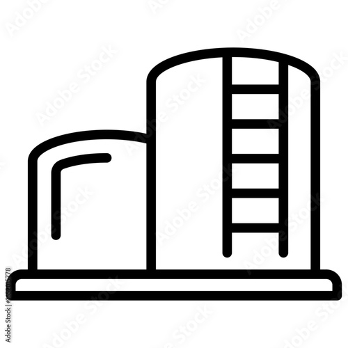 The liquid or gas tank icon is part of a structured complex, such as a depot, warehouse, or storage terminal for raw materials and finished products.