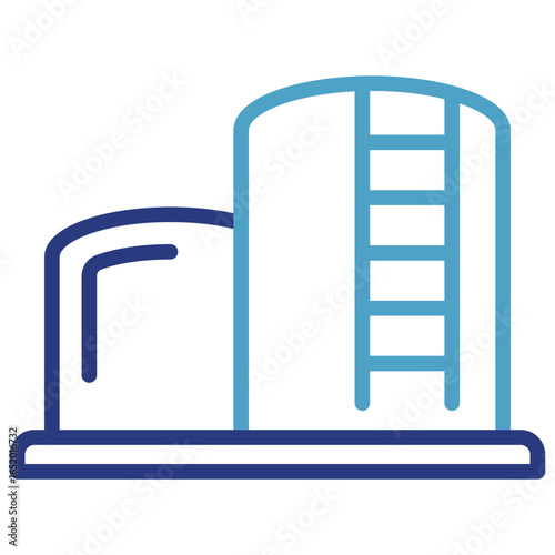 The liquid or gas tank icon is part of a structured complex, such as a depot, warehouse, or storage terminal for raw materials and finished products.