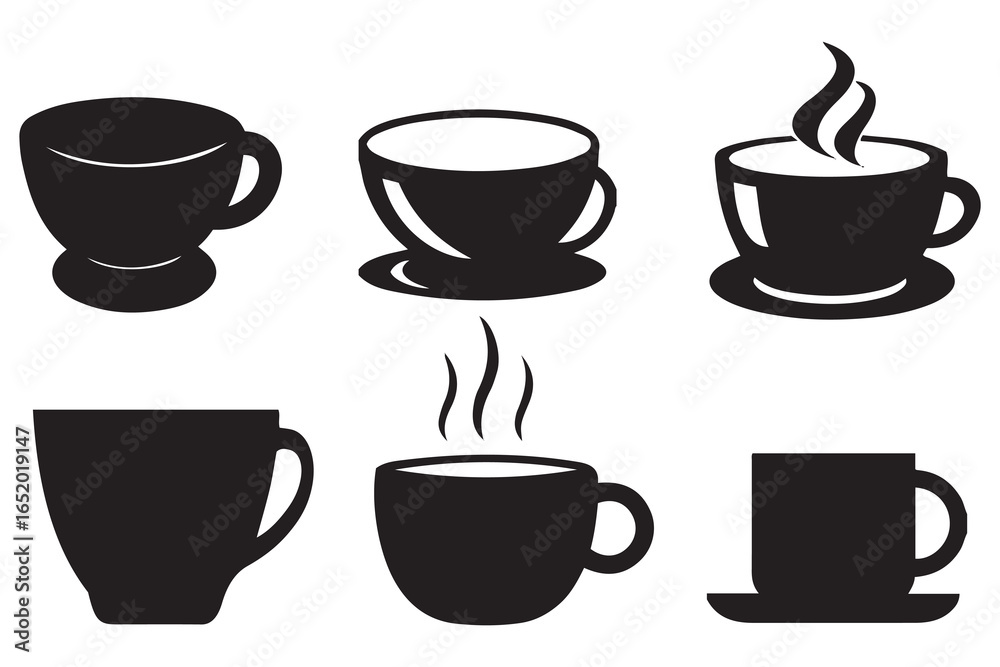 Obraz premium Coffee Cup Silhouette Icons. Minimalist Mug Designs with Steam Variations.