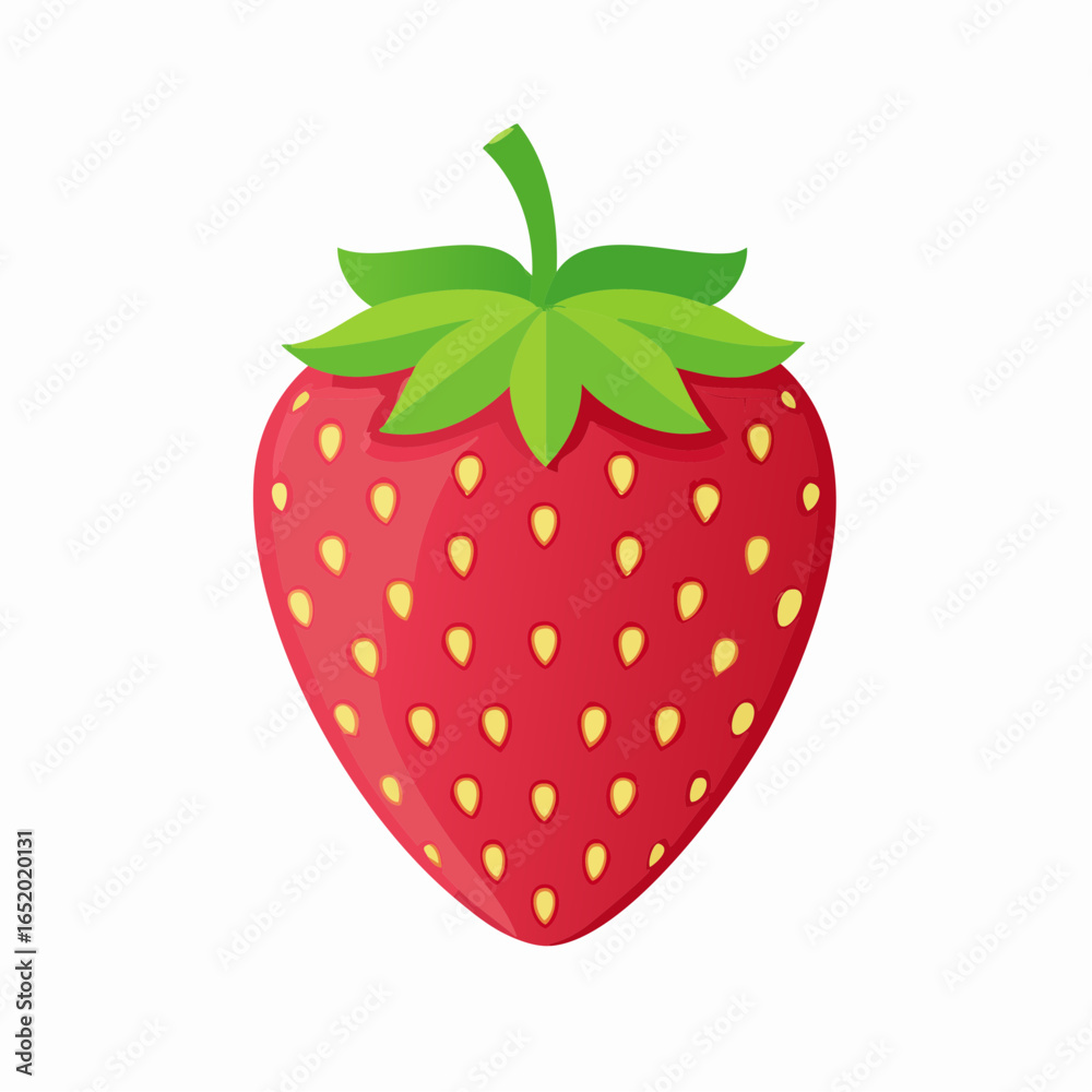 Obraz premium A vibrant illustration of a single ripe red strawberry with green leaves. Symbolizing freshness, healthy eating, and sweet summer fruit concept, isolated on a white background.
