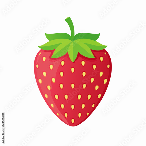 A vibrant illustration of a single ripe red strawberry with green leaves. Symbolizing freshness, healthy eating, and sweet summer fruit concept, isolated on a white background.