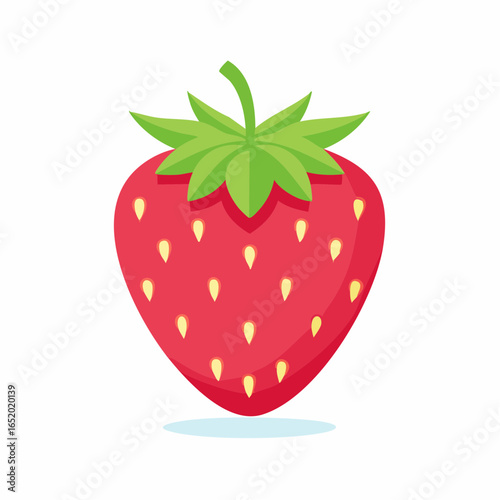 Fresh red strawberry vector illustration. Simple flat icon of a ripe summer fruit isolated on a white background for healthy food design.