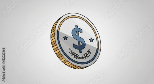 Illustration of a single dollar coin with a dollar sign on a